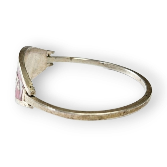 Mexico Cozumel Cuff Bracelet Red Inlaid Abalone Shell Alpaca Silver Vintage 6.5" - Picture 3 of 8